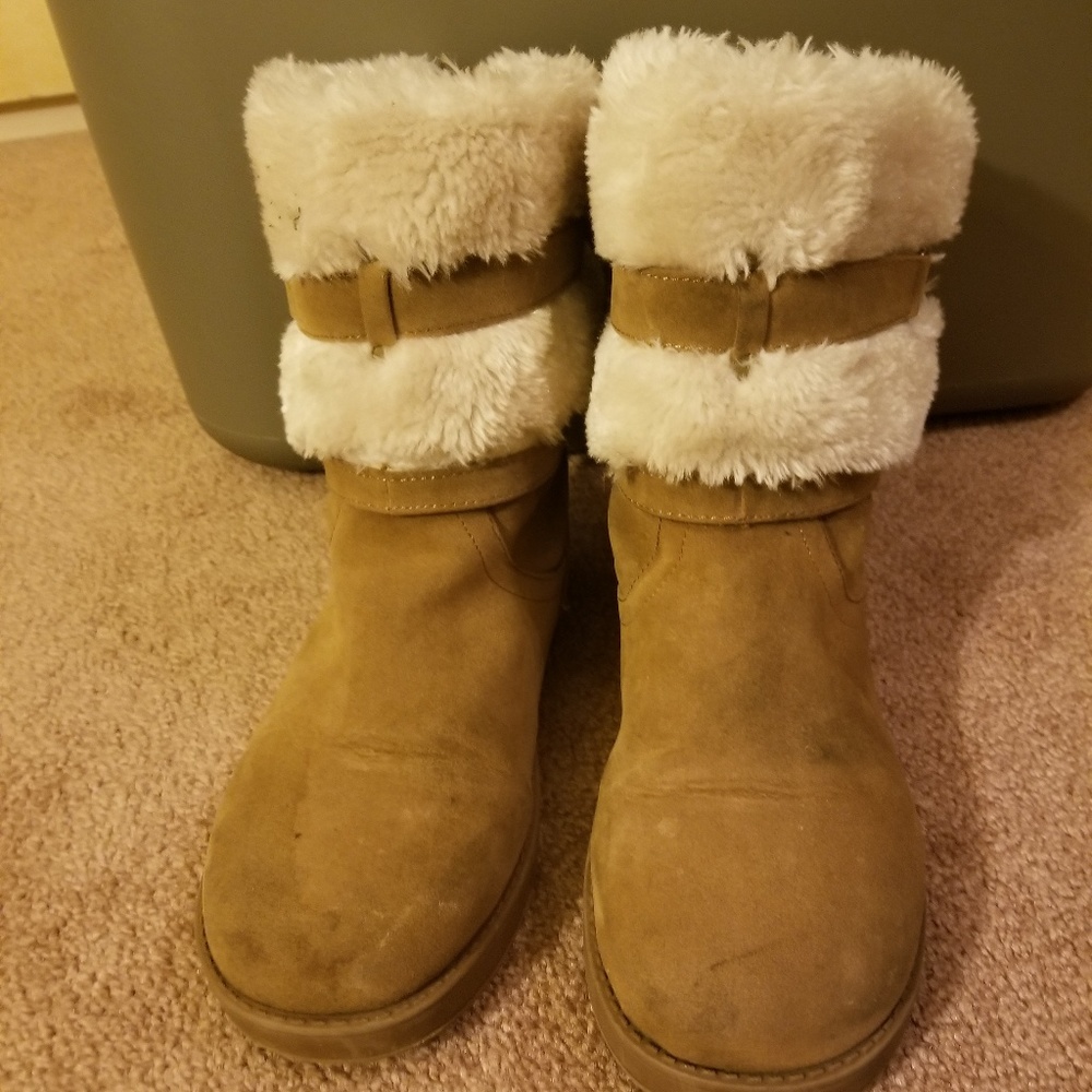 Audy Faux-Shearling Suede Tie Boots by Guess